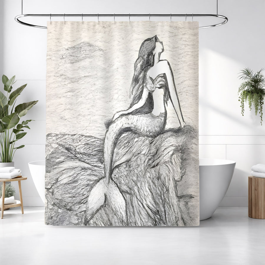 Gray Vintage Figure Artwork Shower Curtain