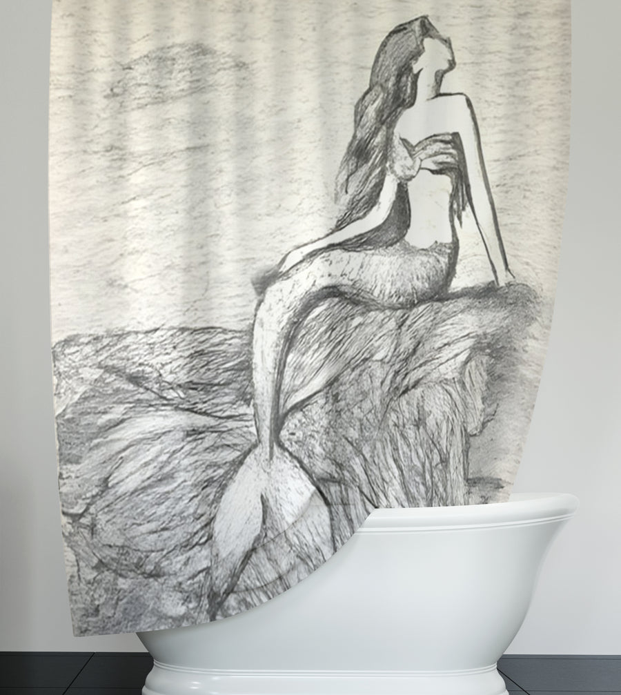 Gray Vintage Figure Artwork Shower Curtain