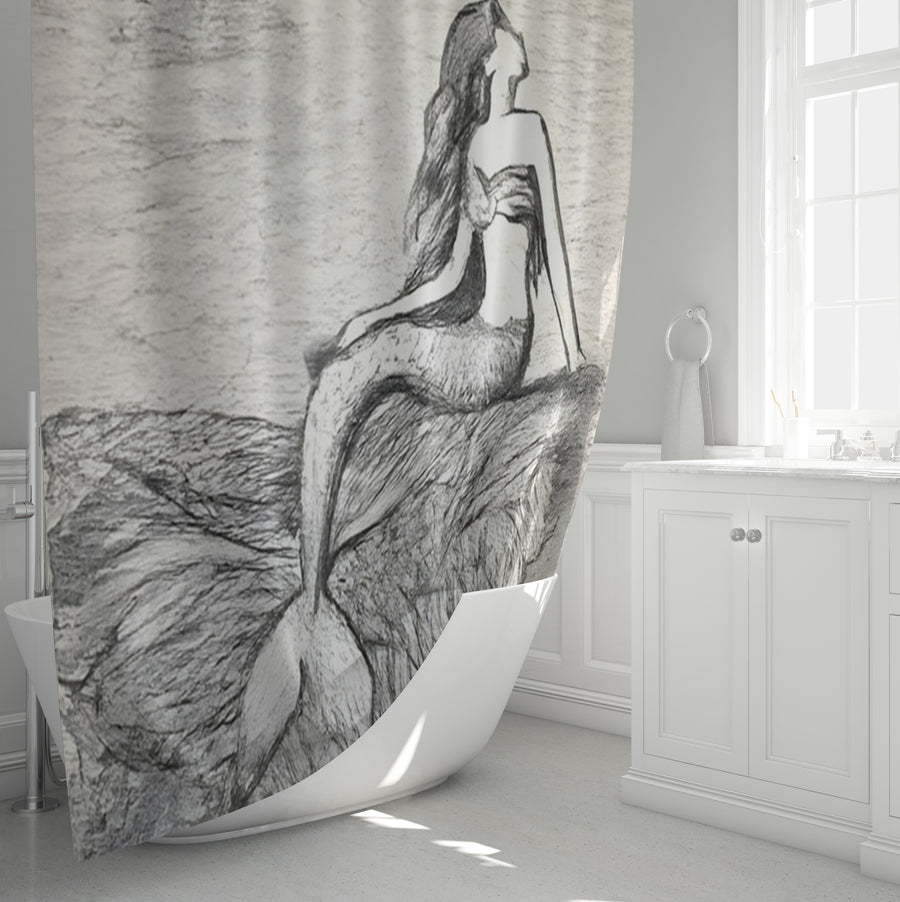 Gray Vintage Figure Artwork Shower Curtain