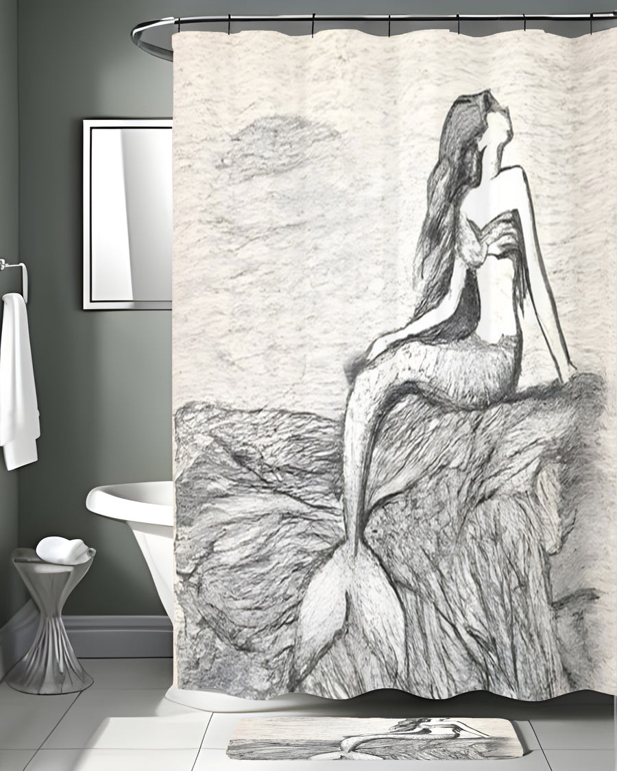 Gray Vintage Figure Artwork Shower Curtain