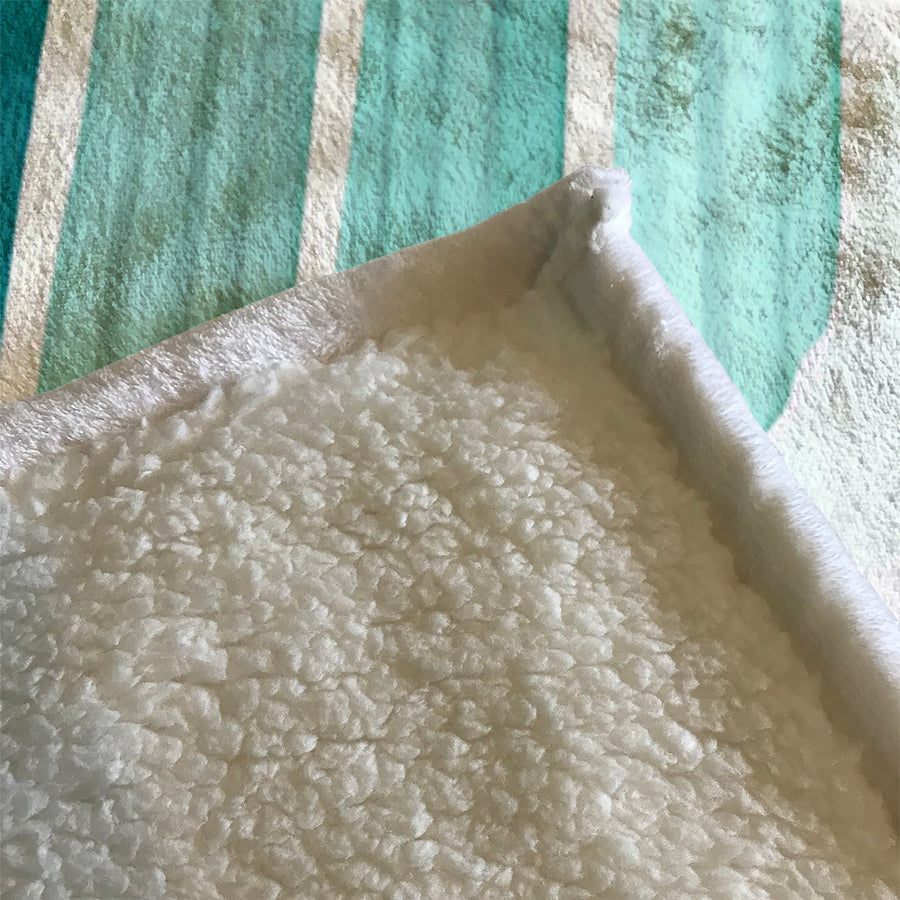 Teal Vertical Drip Stripe Pattern Fleece Sherpa Blanket