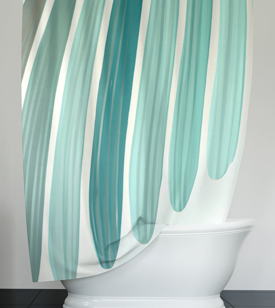 Teal Vertical Drip Stripe Pattern Shower Curtain