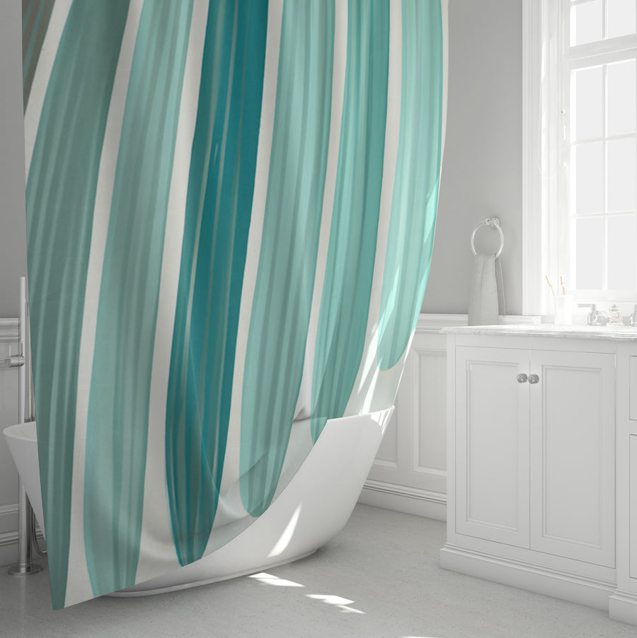Teal Vertical Drip Stripe Pattern Shower Curtain