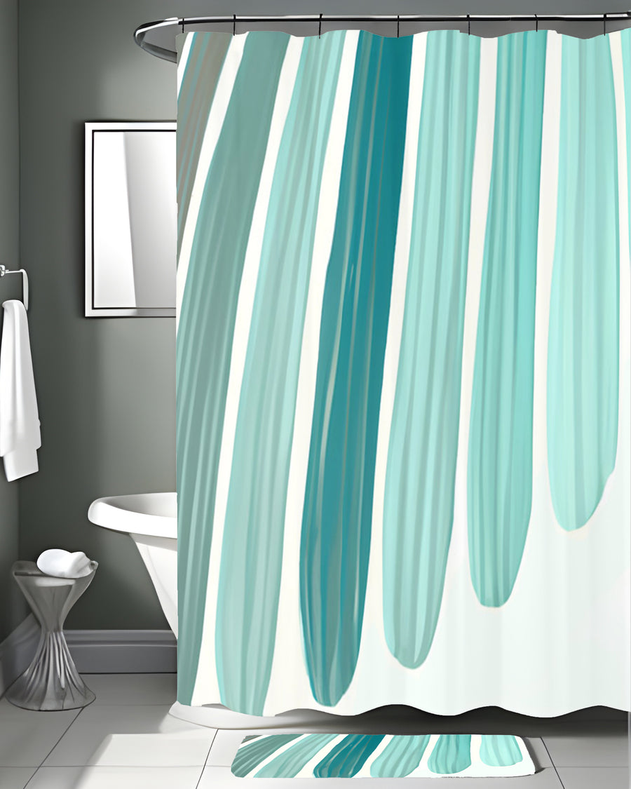 Teal Vertical Drip Stripe Pattern Shower Curtain