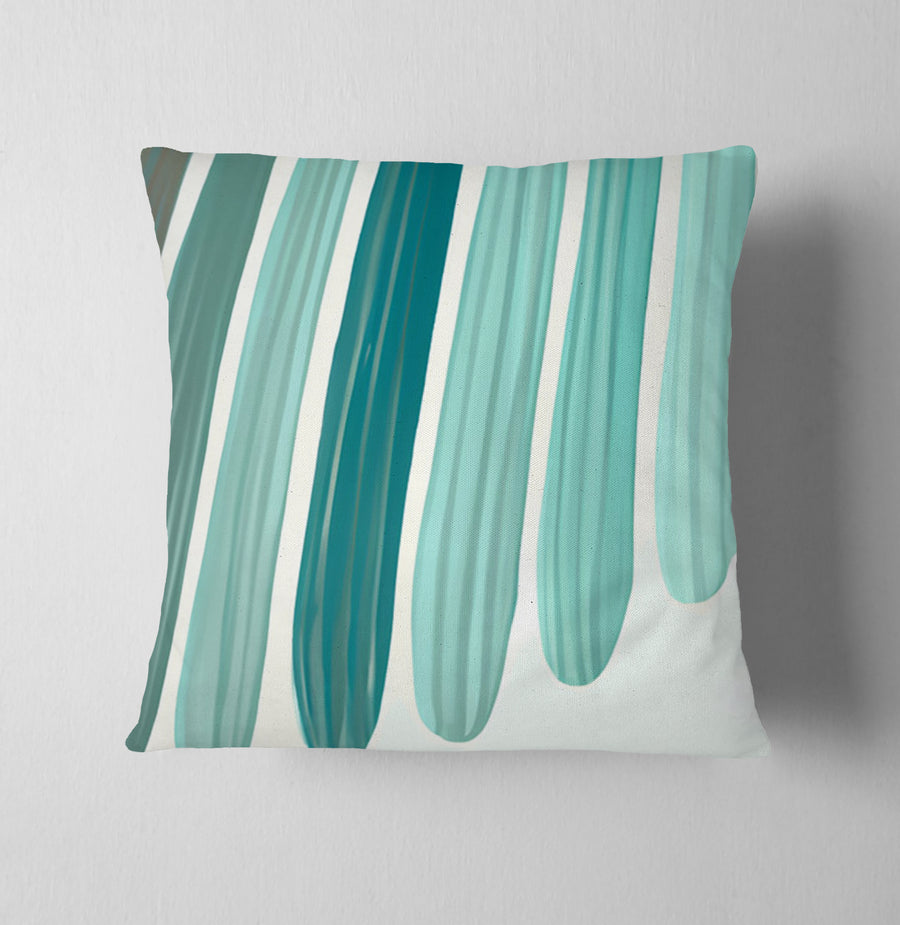 Teal Vertical Drip Stripe Pattern Throw Pillow Cover