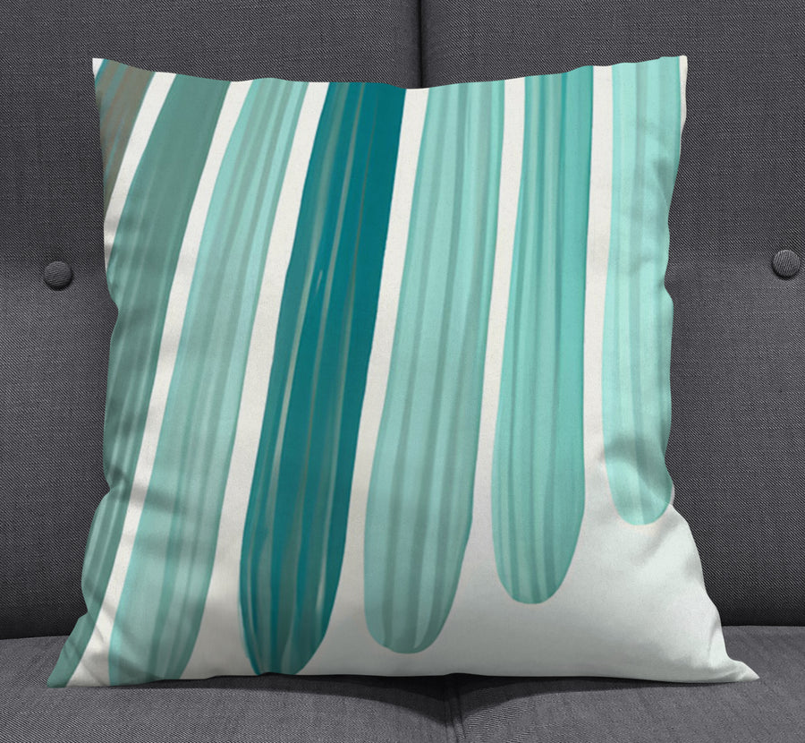 Teal Vertical Drip Stripe Pattern Throw Pillow Cover