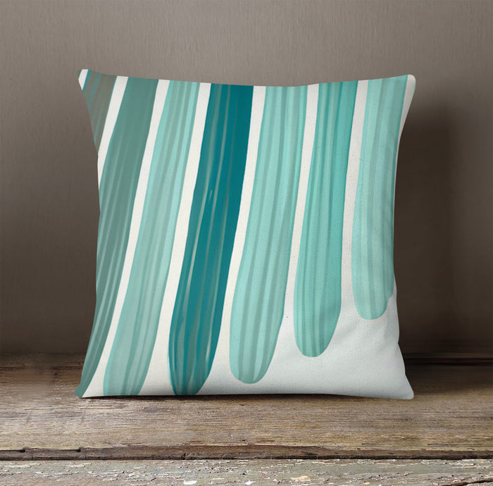 Teal Vertical Drip Stripe Pattern Throw Pillow Cover