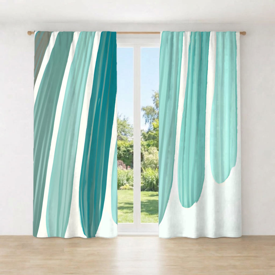 Teal Vertical Drip Stripe Pattern Window Curtains
