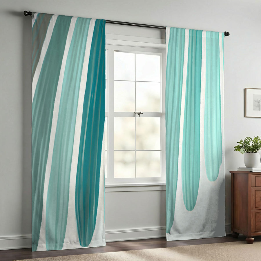 Teal Vertical Drip Stripe Pattern Window Curtains