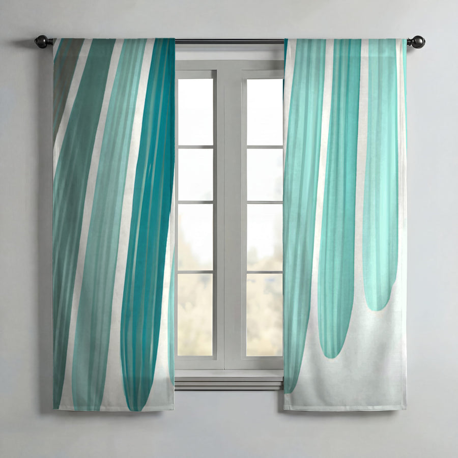 Teal Vertical Drip Stripe Pattern Window Curtains