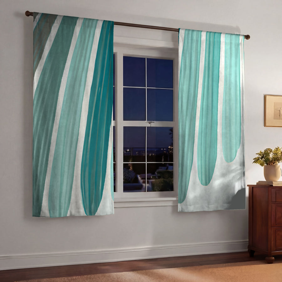 Teal Vertical Drip Stripe Pattern Window Curtains