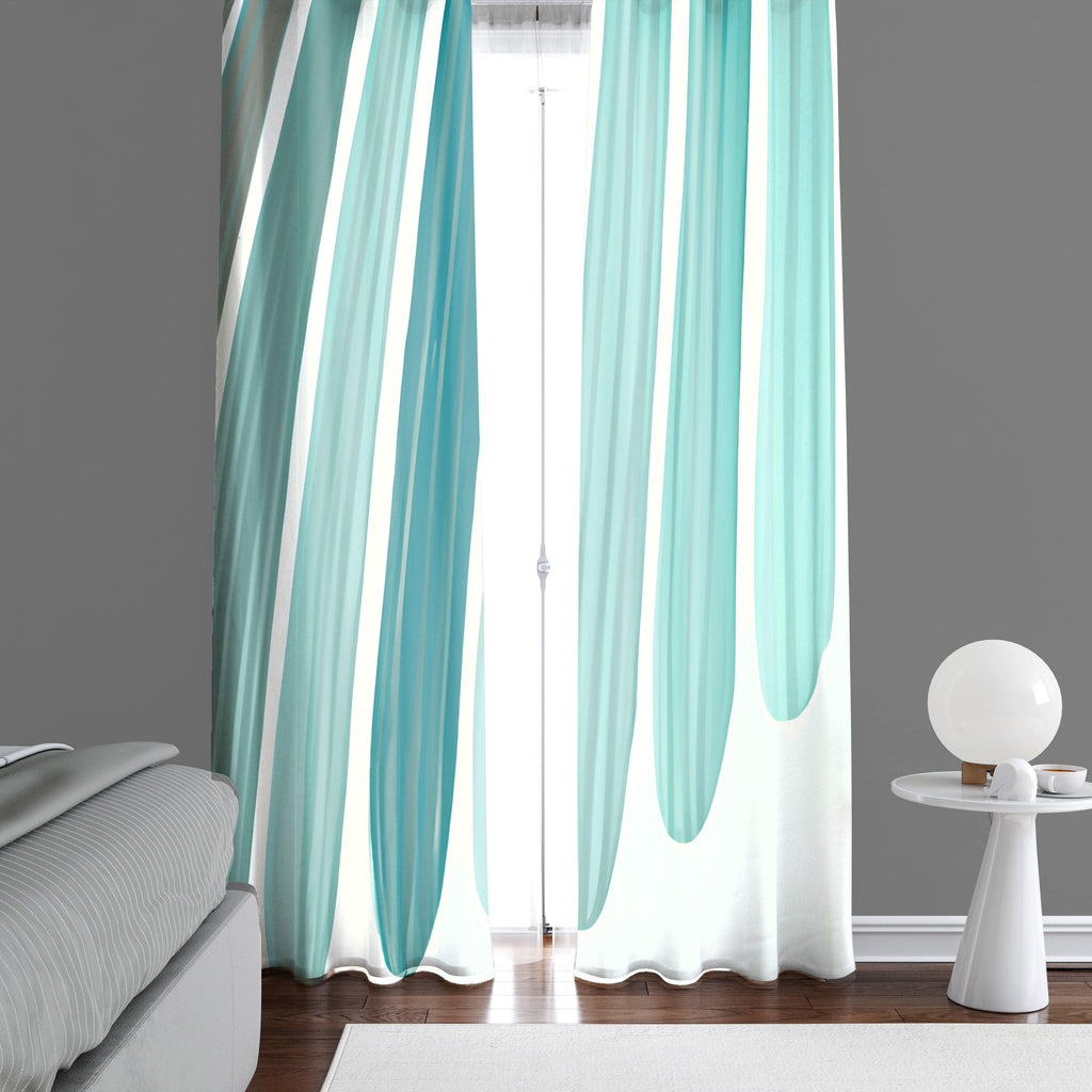 Abstract Window Curtains - Teal, Aqua, Blue Striped Pattern - Deja Blue Studios