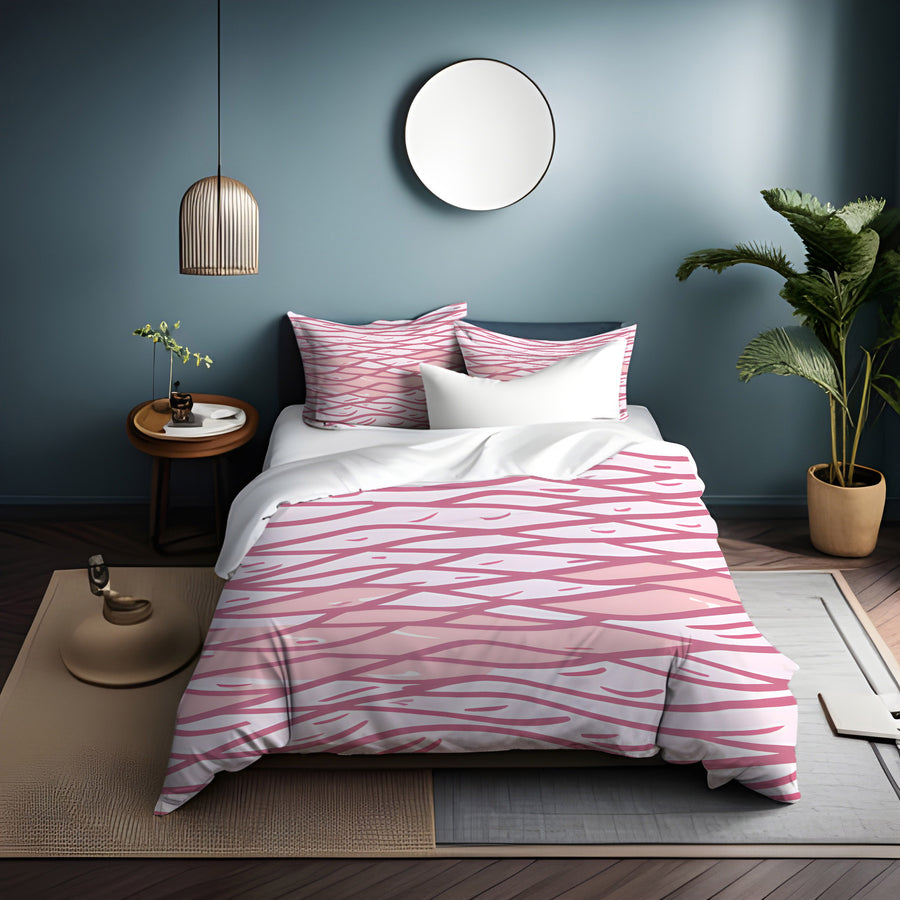 Pink Wavy Line Abstract Pattern Duvet Cover