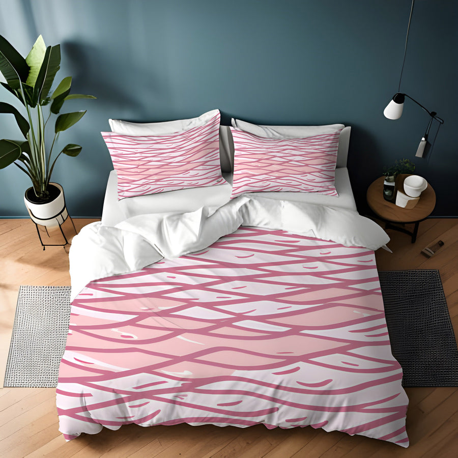 Pink Wavy Line Abstract Pattern Duvet Cover