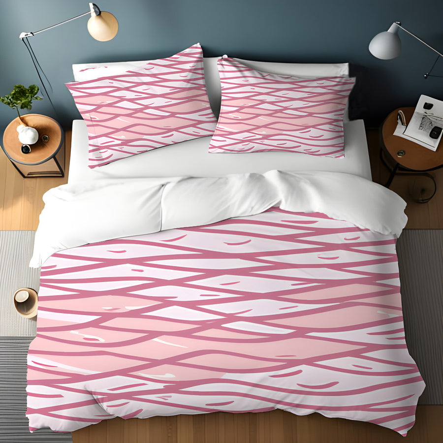 Pink Wavy Line Abstract Pattern Duvet Cover