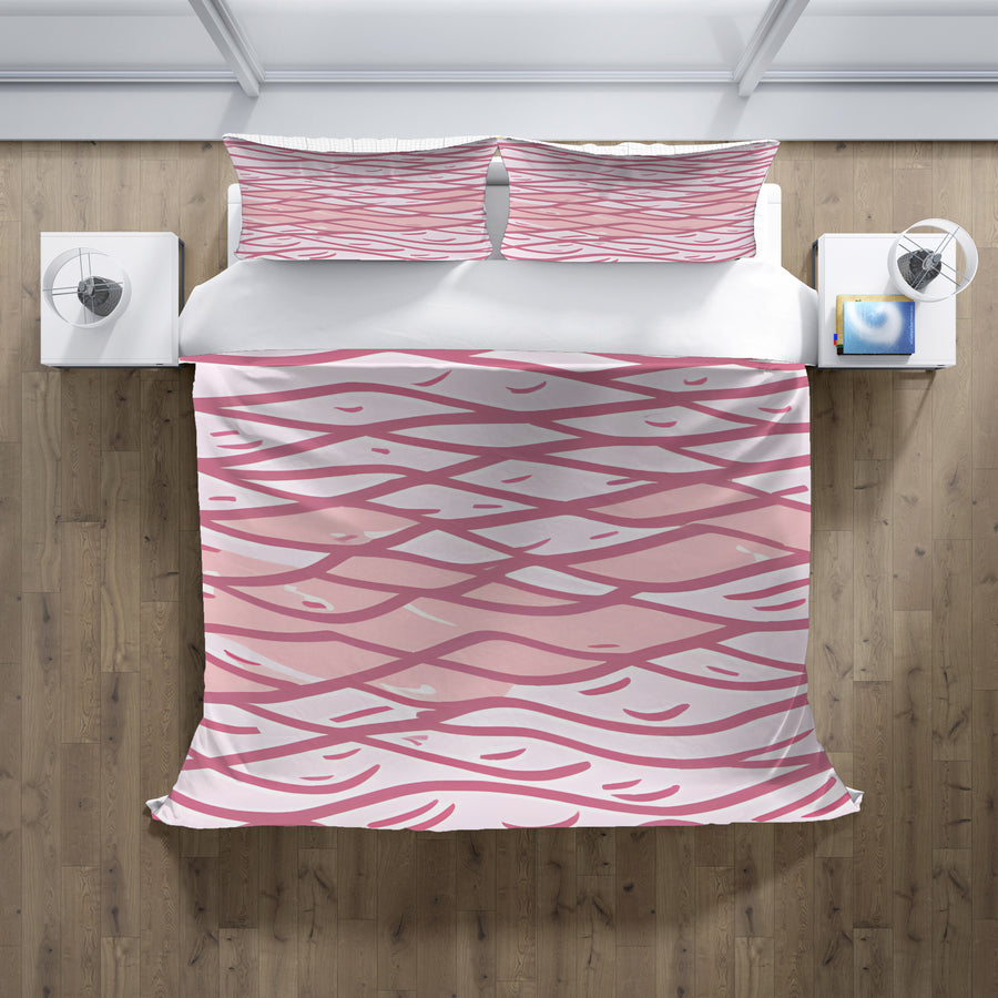 Pink Wavy Line Abstract Pattern Duvet Cover
