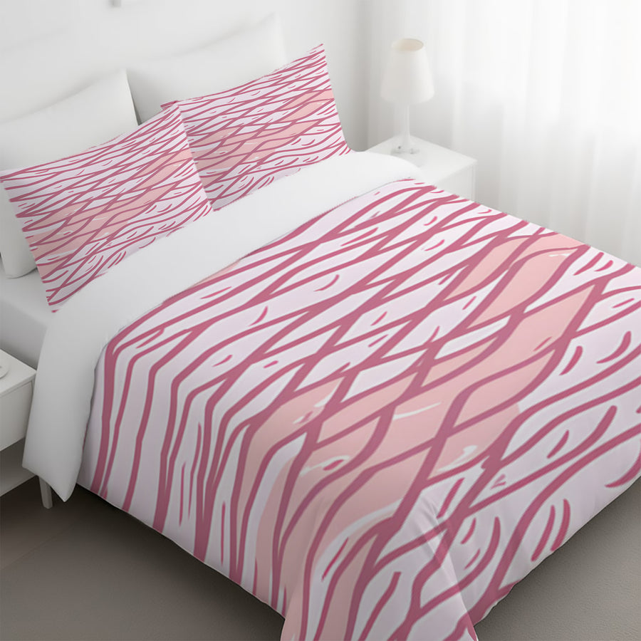 Pink Wavy Line Abstract Pattern Duvet Cover