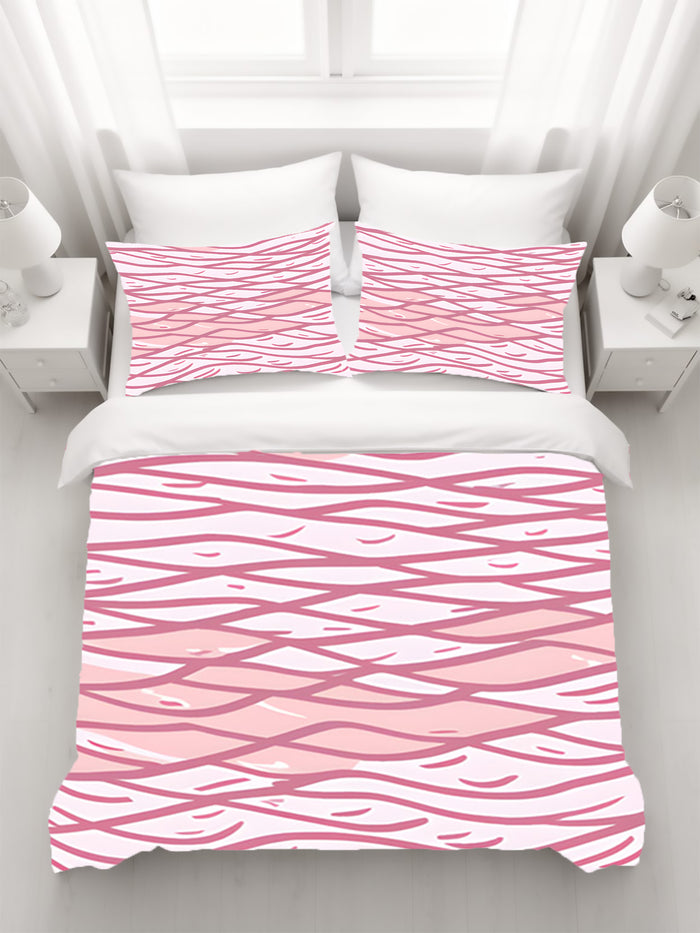 Pink Wavy Line Abstract Pattern Duvet Cover
