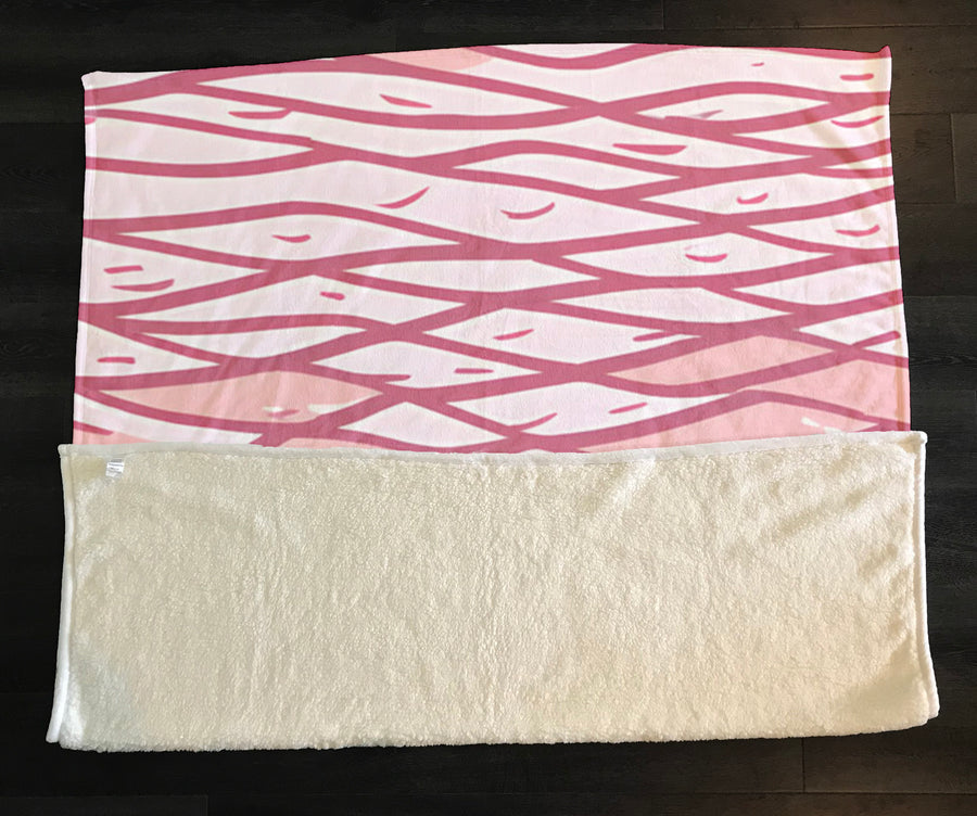 Pink Wavy Line Abstract Pattern Fleece Sherpa Blanket