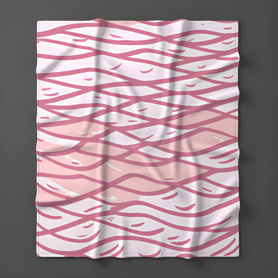 Pink Wavy Line Abstract Pattern Fleece Sherpa Blanket