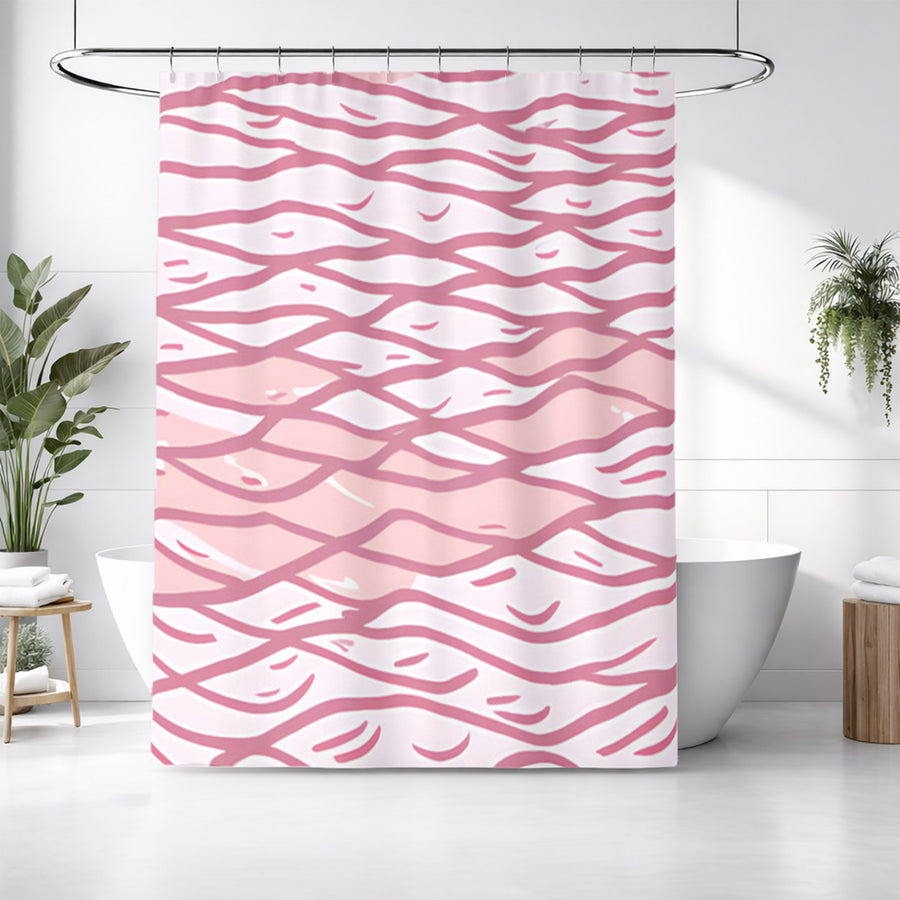 Pink Wavy Line Abstract Pattern Shower Curtain