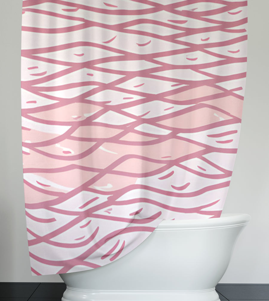 Pink Wavy Line Abstract Pattern Shower Curtain