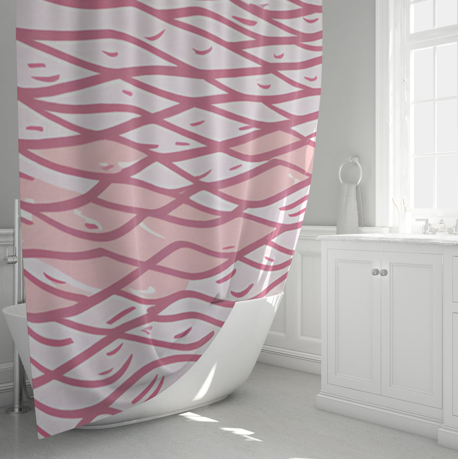 Pink Wavy Line Abstract Pattern Shower Curtain