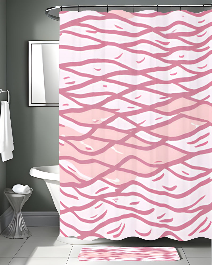 Pink Wavy Line Abstract Pattern Shower Curtain