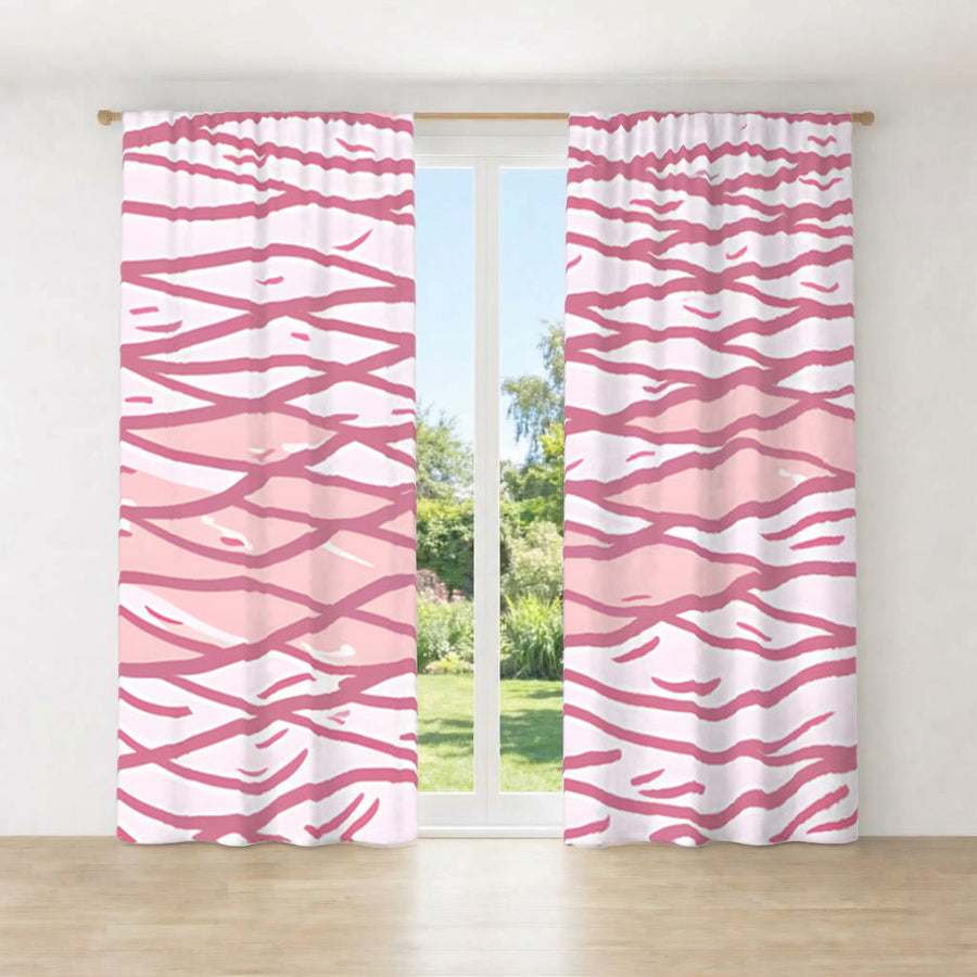 Pink Wavy Line Abstract Pattern Window Curtains