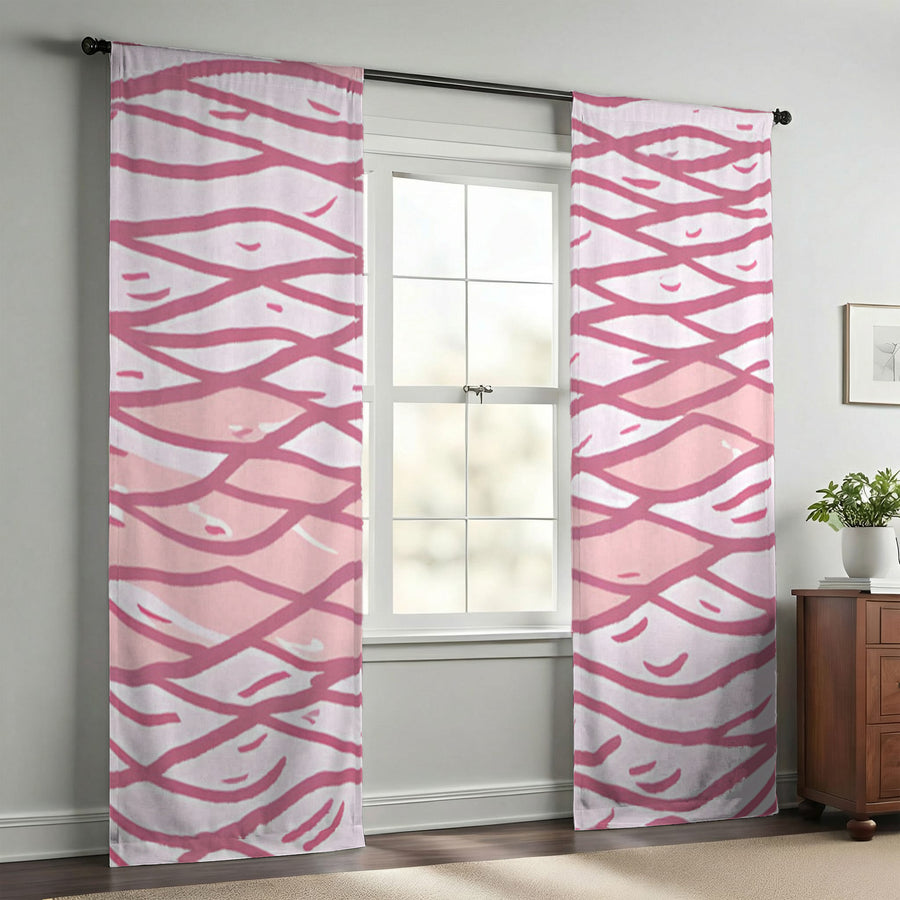 Pink Wavy Line Abstract Pattern Window Curtains