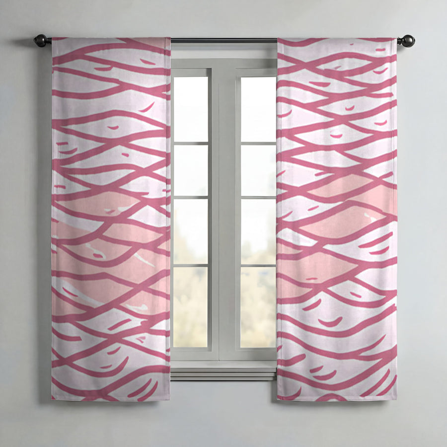 Pink Wavy Line Abstract Pattern Window Curtains