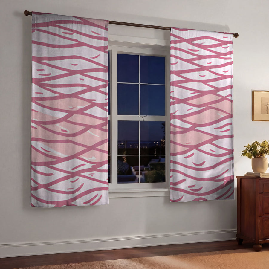 Pink Wavy Line Abstract Pattern Window Curtains