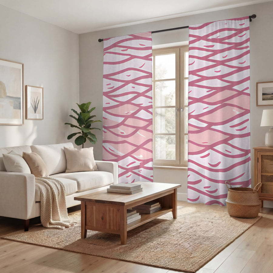 Pink Wavy Line Abstract Pattern Window Curtains