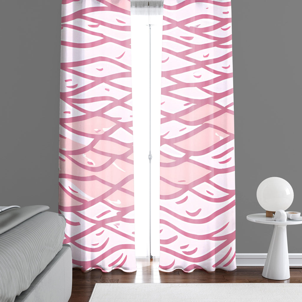 Abstract Window Curtains - Whimsical Pink Mermaid Scale Pattern - Deja Blue Studios