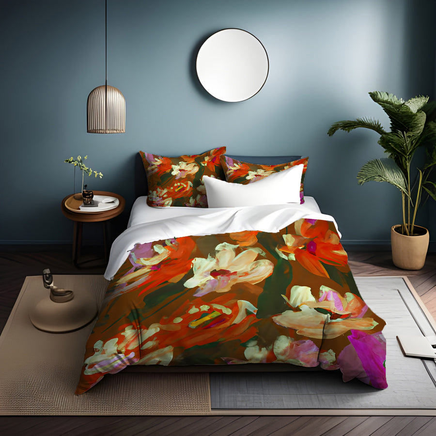 Red and Orange Floral Expression Artwork Duvet Cover