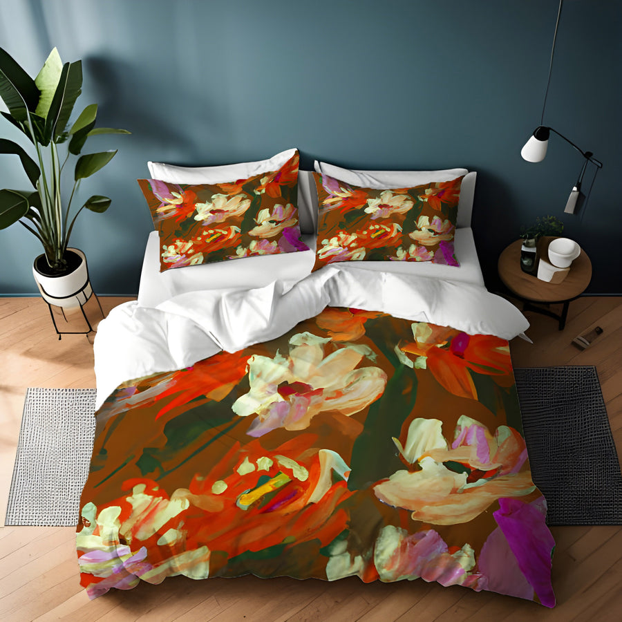Red and Orange Floral Expression Artwork Duvet Cover
