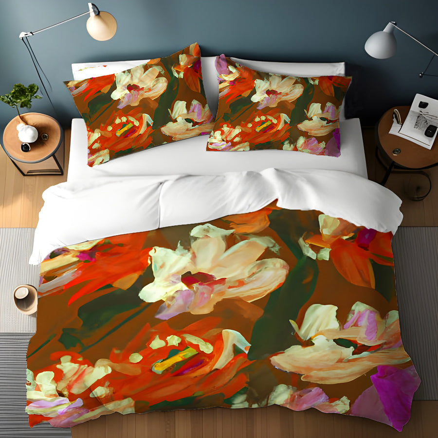 Red and Orange Floral Expression Artwork Duvet Cover