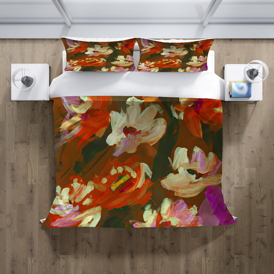 Red and Orange Floral Expression Artwork Duvet Cover