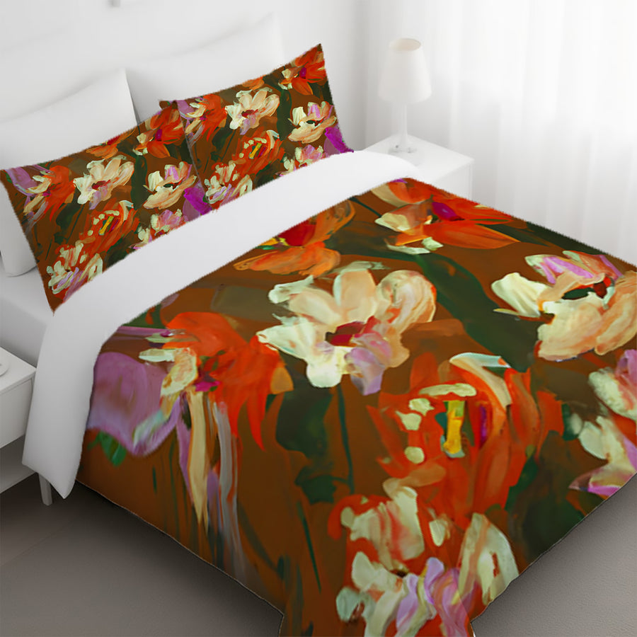Red and Orange Floral Expression Artwork Duvet Cover
