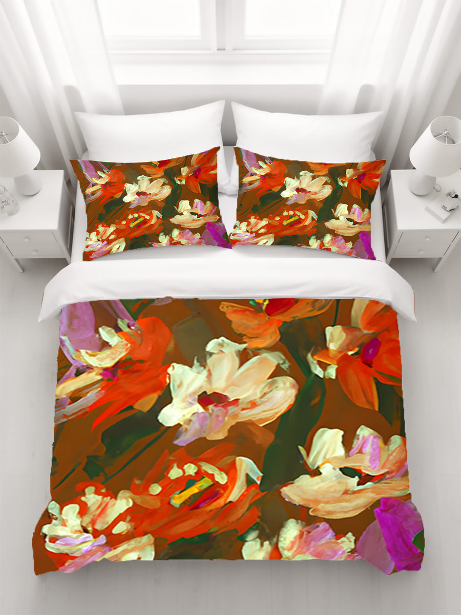 Red and Orange Floral Expression Artwork Duvet Cover