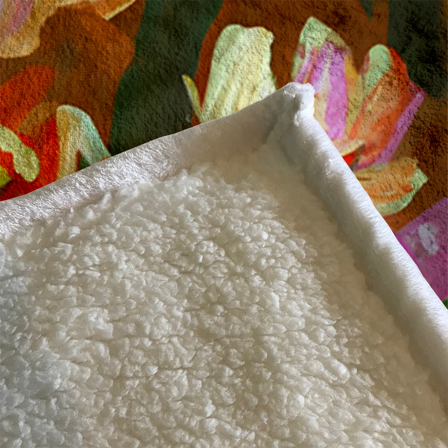 Red and Orange Floral Expression Artwork Fleece Sherpa Blanket