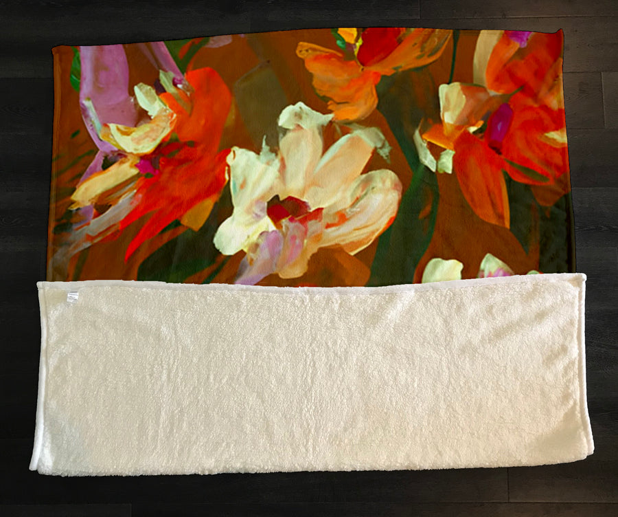 Red and Orange Floral Expression Artwork Fleece Sherpa Blanket