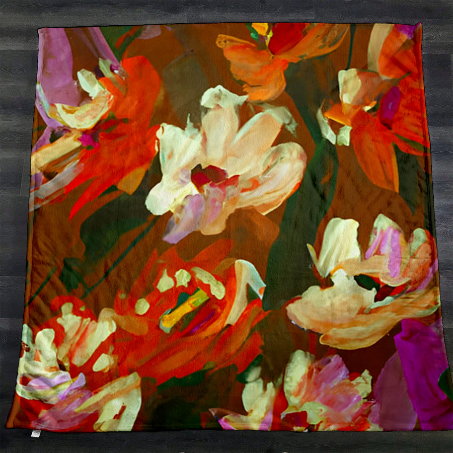 Red and Orange Floral Expression Artwork Fleece Sherpa Blanket