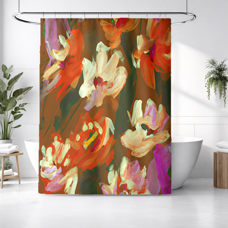 Red and Orange Floral Expression Artwork Shower Curtain