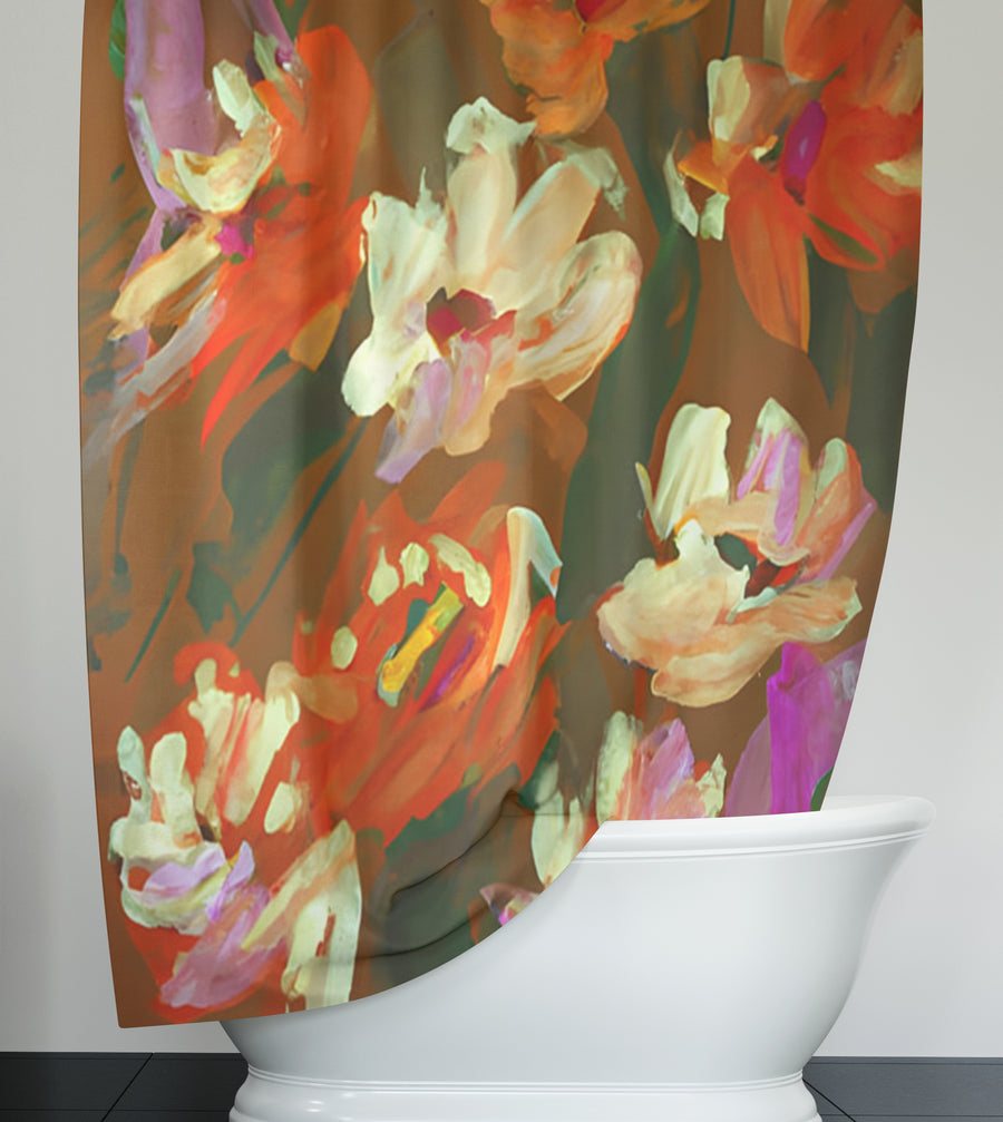 Red and Orange Floral Expression Artwork Shower Curtain