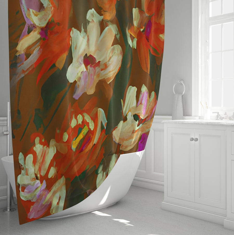 Red and Orange Floral Expression Artwork Shower Curtain
