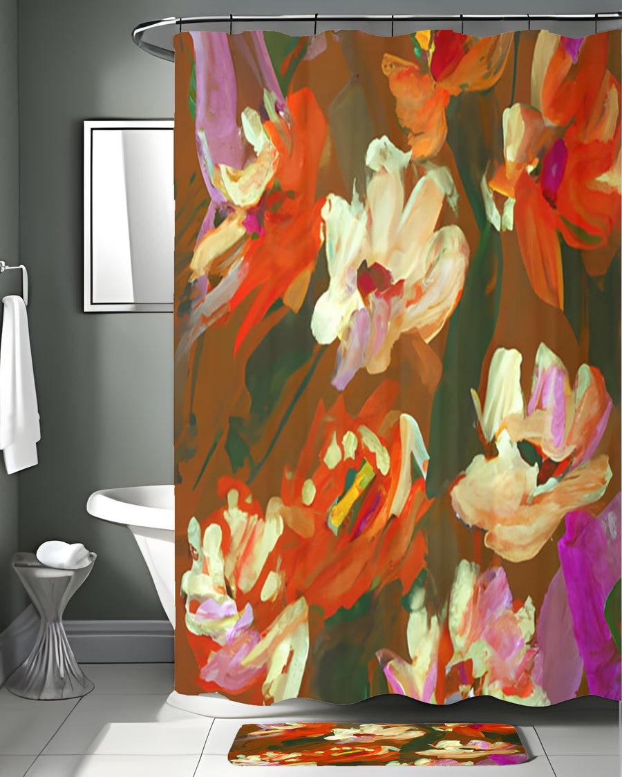 Red and Orange Floral Expression Artwork Shower Curtain