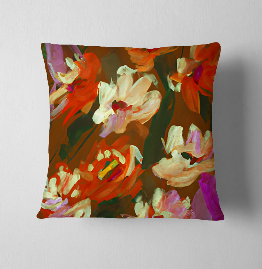Red and Orange Floral Expression Artwork Throw Pillow Cover