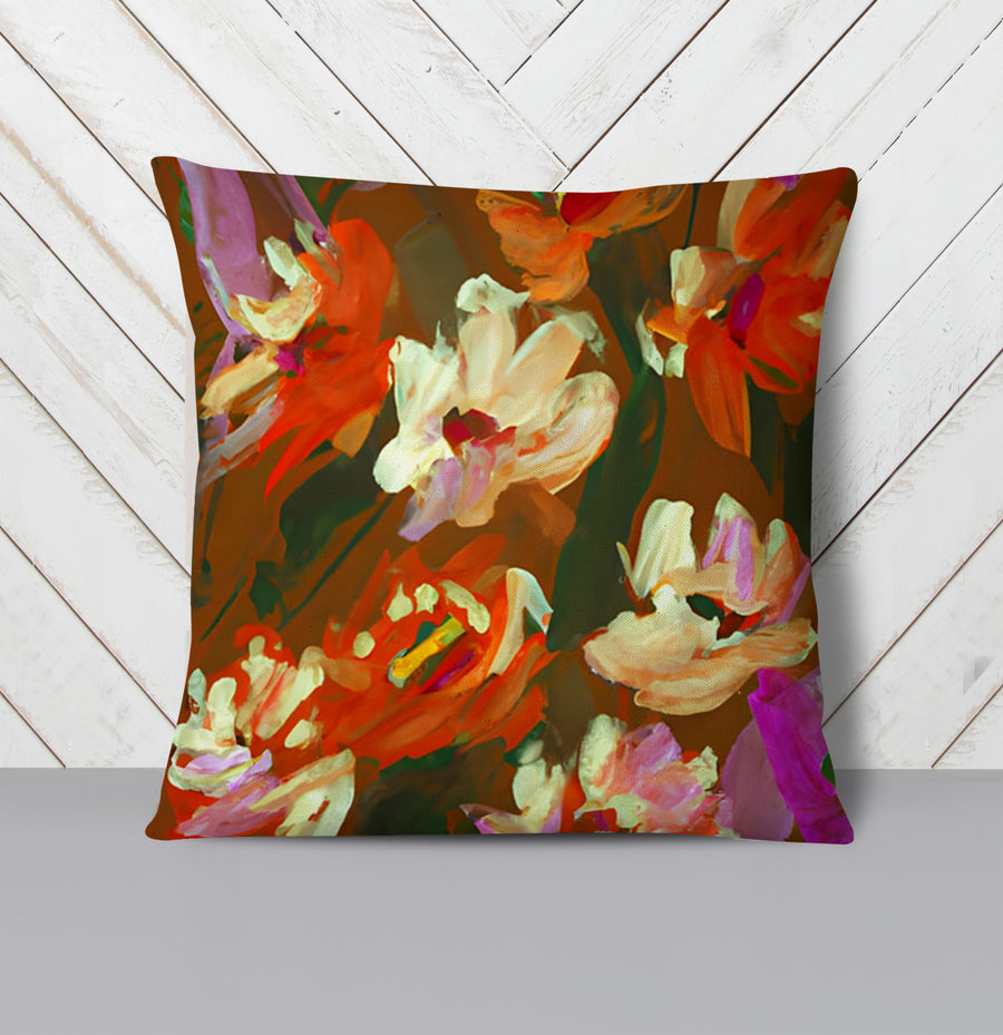 Red and Orange Floral Expression Artwork Throw Pillow Cover