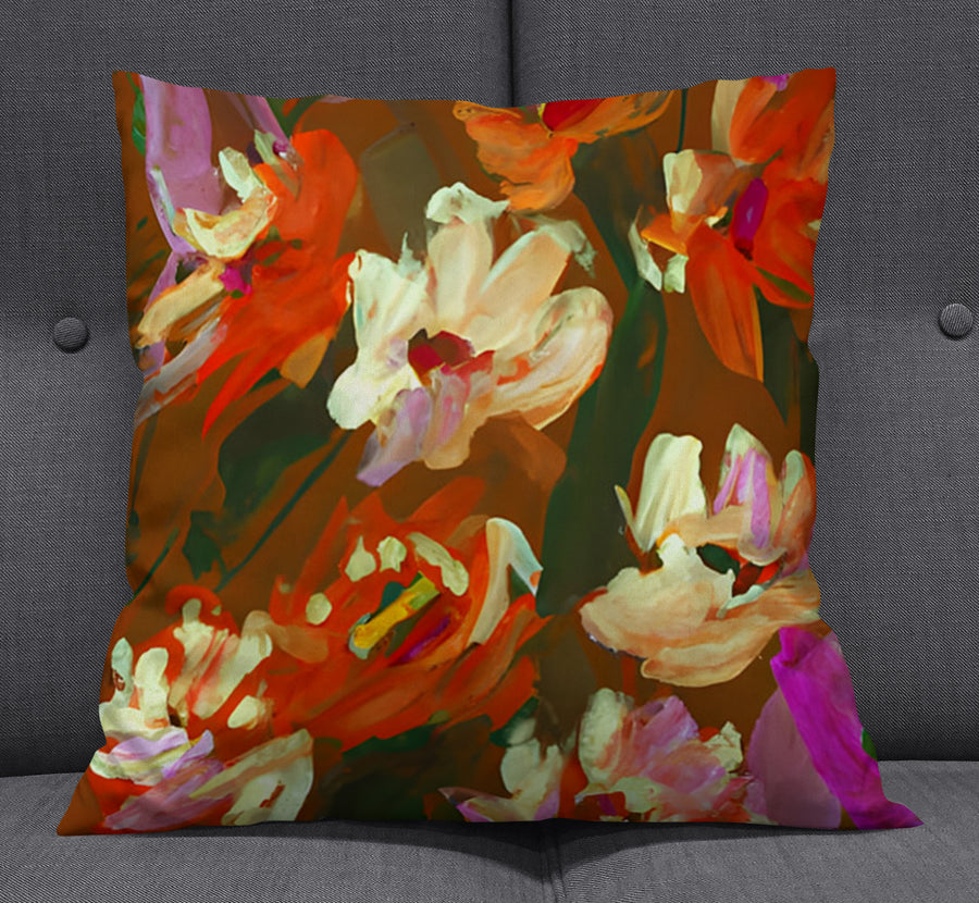 Red and Orange Floral Expression Artwork Throw Pillow Cover